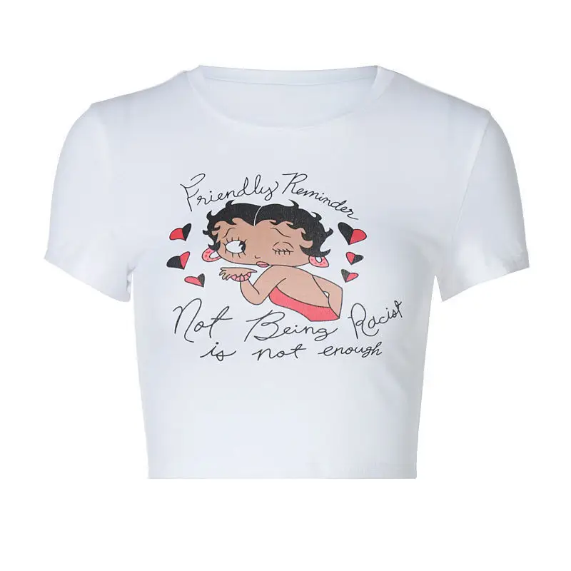 Women Cartoon Print Slim Fit T-Shirt White — feature 2