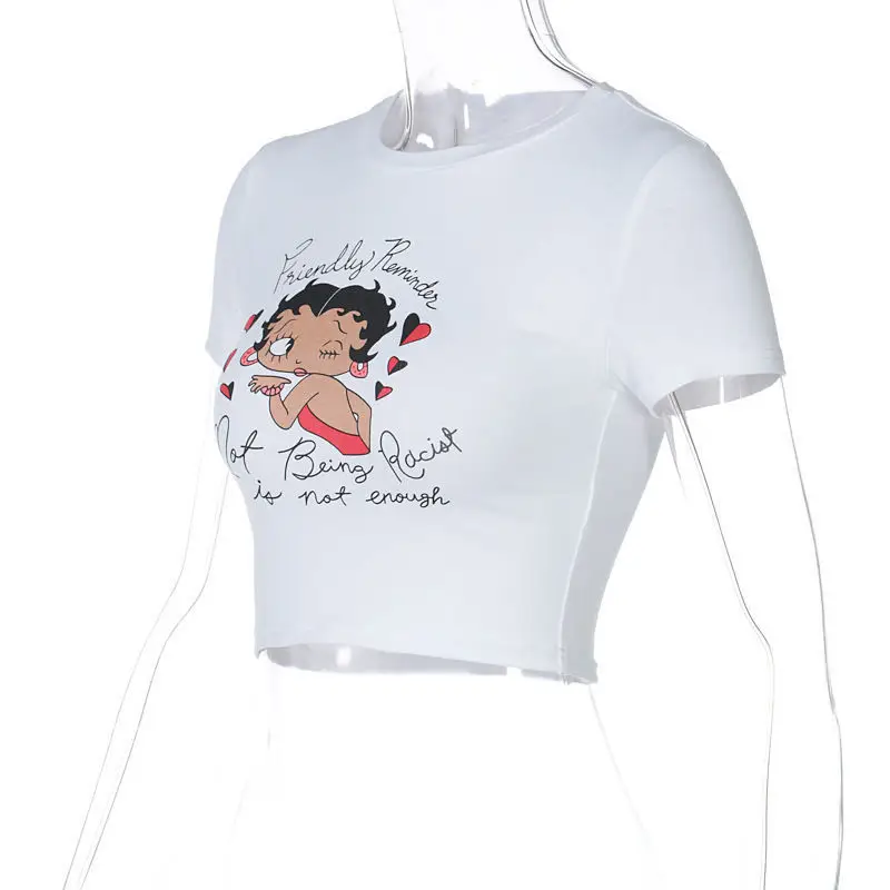 Women Cartoon Print Slim Fit T-Shirt White — feature 3