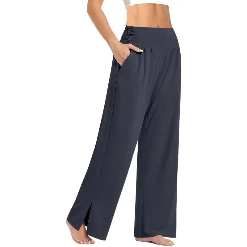 Women Wide Leg Casual Pants Navy Blue Loose Fit