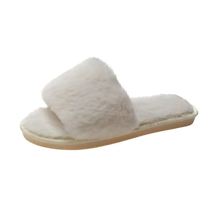 Autumn and Winter Plush Fashion Home Indoor Internet Celebrity Plush Cotton Slippers for Women Outer Wear Flats Non-Slip Ins Trbottomy Slippers
