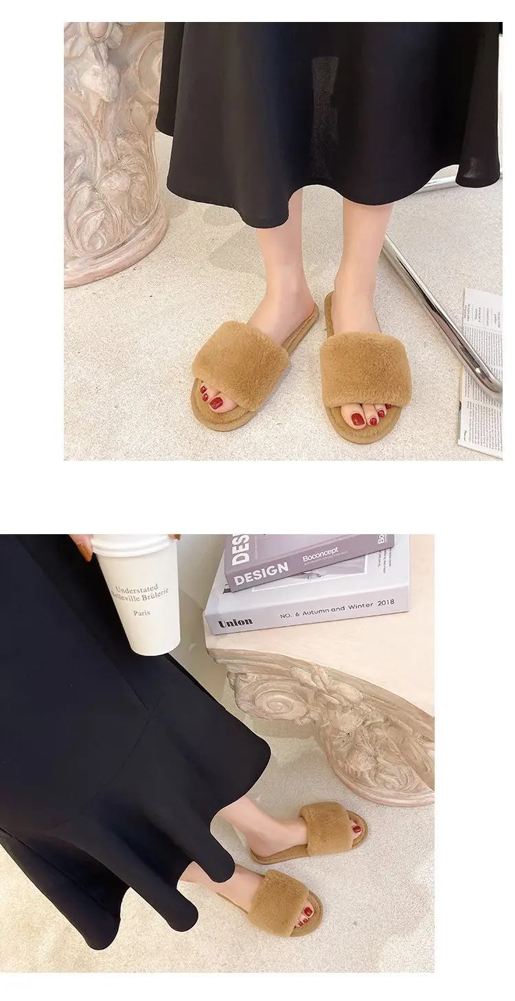 Autumn and Winter Plush Fashion Home Indoor Internet Celebrity Plush Cotton Slippers for Women Outer Wear Flats Non-Slip Ins Trbottomy Slippers — feature 10