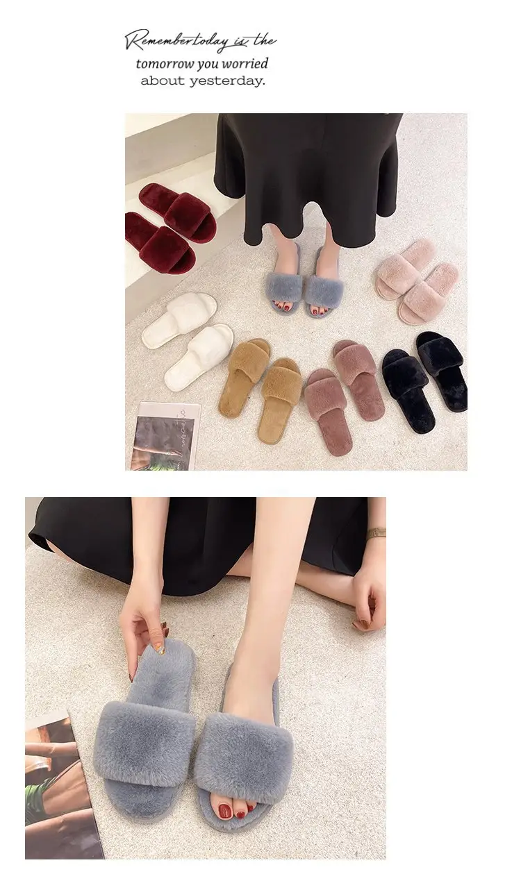 Autumn and Winter Plush Fashion Home Indoor Internet Celebrity Plush Cotton Slippers for Women Outer Wear Flats Non-Slip Ins Trbottomy Slippers — feature 11