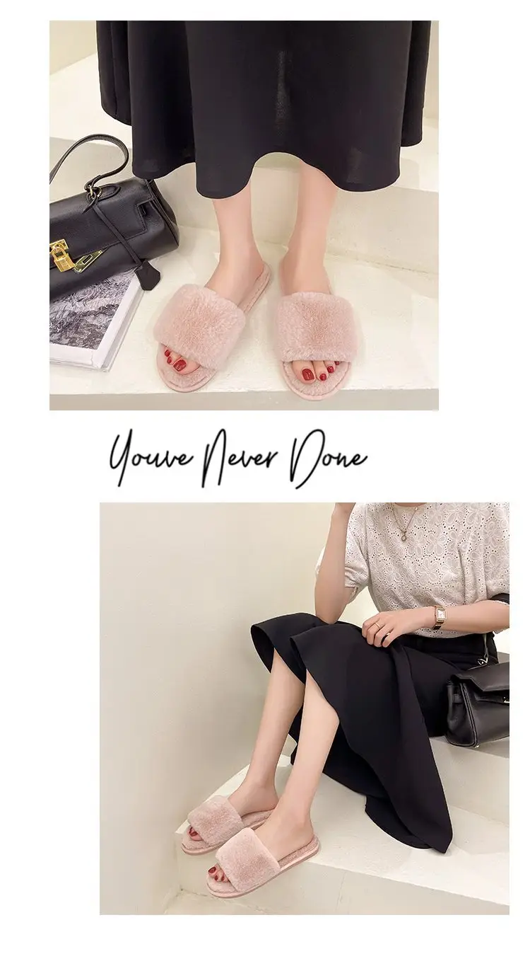 Autumn and Winter Plush Fashion Home Indoor Internet Celebrity Plush Cotton Slippers for Women Outer Wear Flats Non-Slip Ins Trbottomy Slippers — feature 13