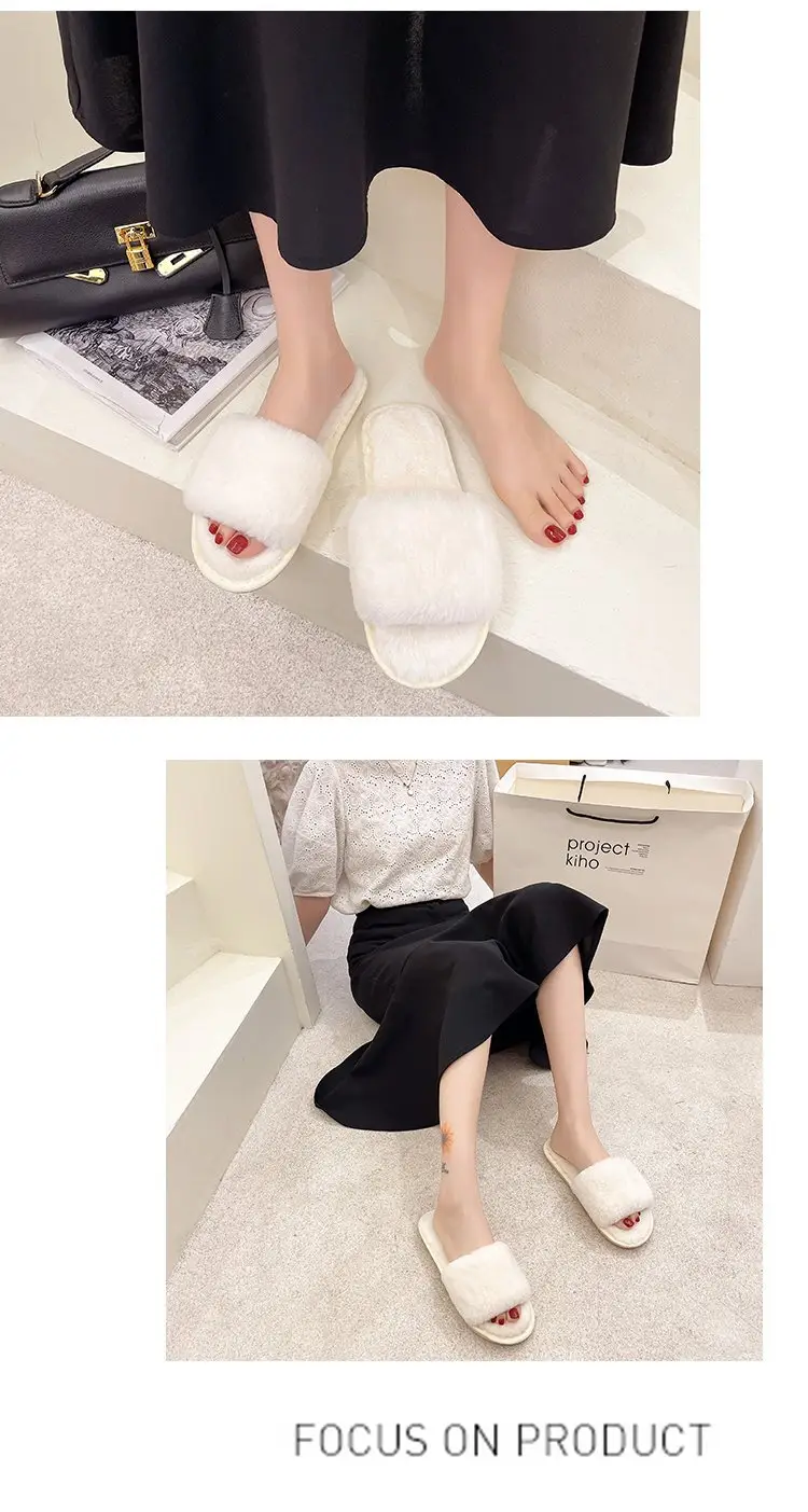 Autumn and Winter Plush Fashion Home Indoor Internet Celebrity Plush Cotton Slippers for Women Outer Wear Flats Non-Slip Ins Trbottomy Slippers — feature 14