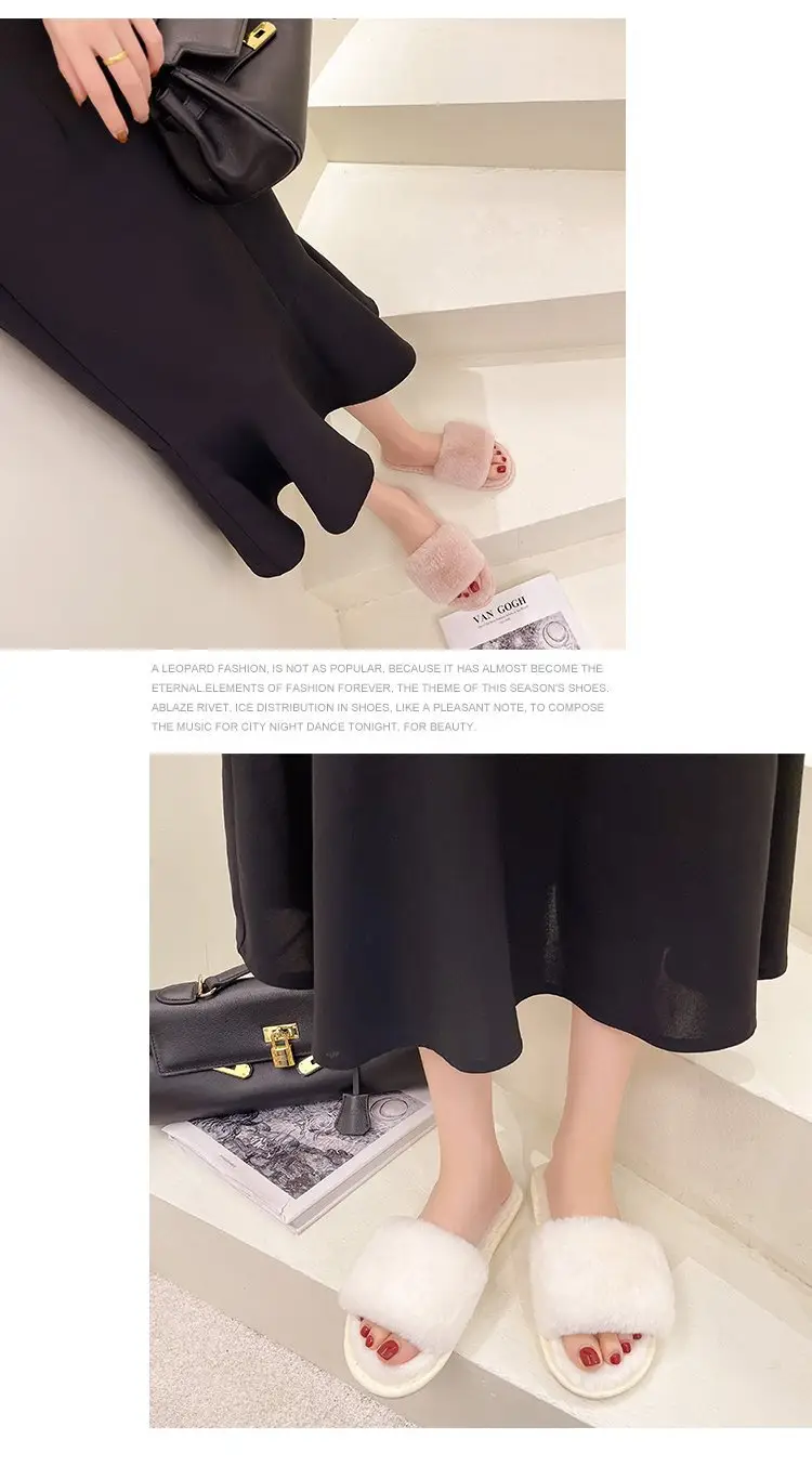 Autumn and Winter Plush Fashion Home Indoor Internet Celebrity Plush Cotton Slippers for Women Outer Wear Flats Non-Slip Ins Trbottomy Slippers — feature 15