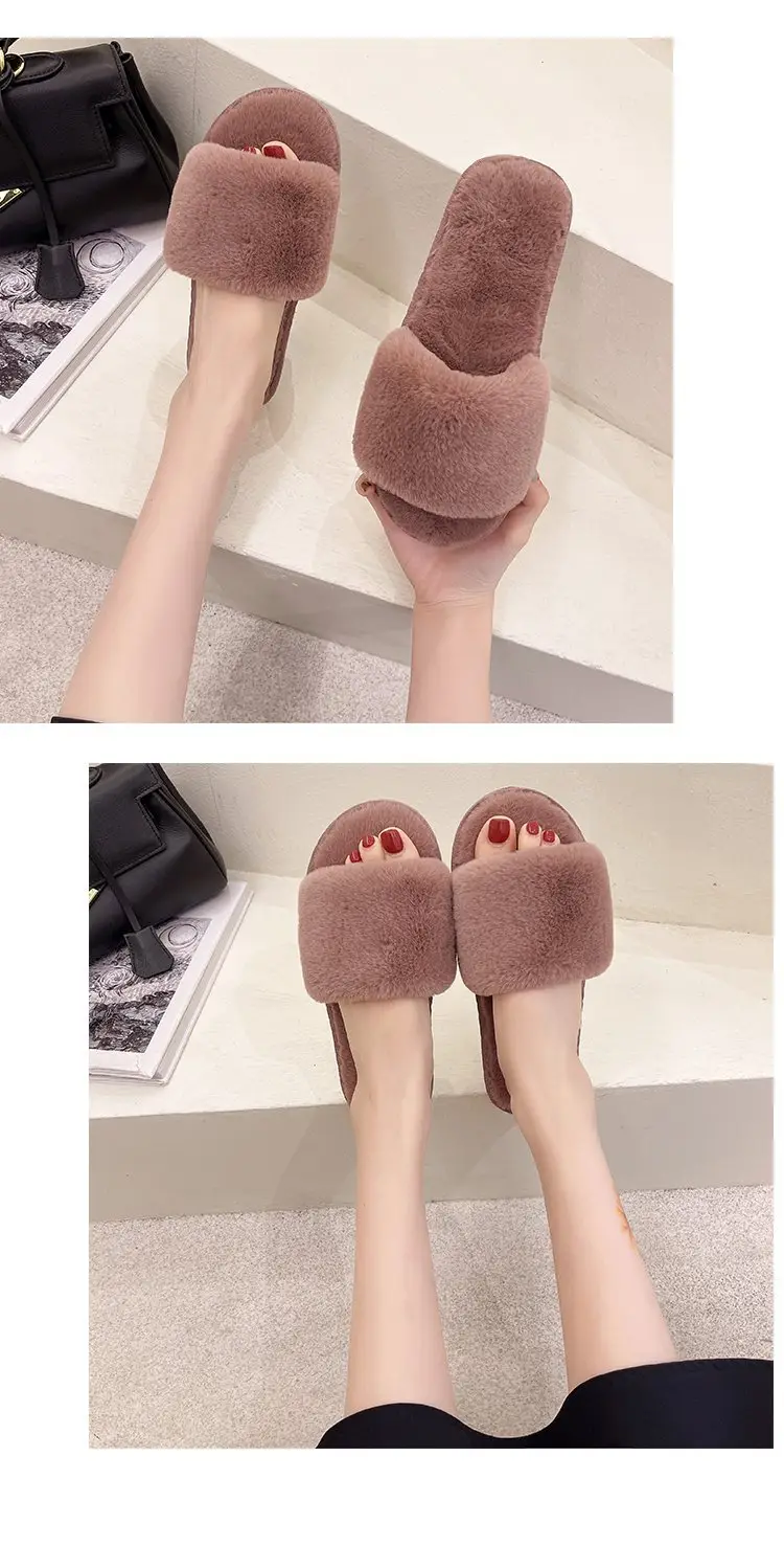 Autumn and Winter Plush Fashion Home Indoor Internet Celebrity Plush Cotton Slippers for Women Outer Wear Flats Non-Slip Ins Trbottomy Slippers — feature 16