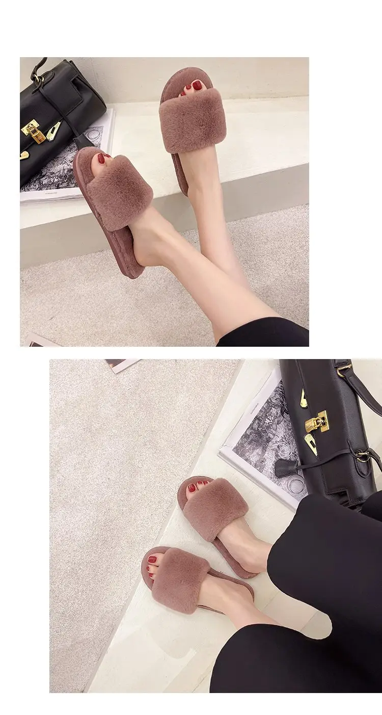 Autumn and Winter Plush Fashion Home Indoor Internet Celebrity Plush Cotton Slippers for Women Outer Wear Flats Non-Slip Ins Trbottomy Slippers — feature 17