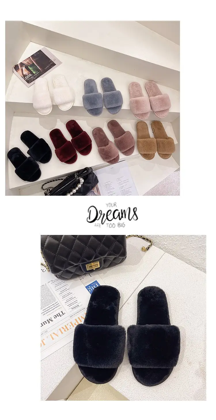 Autumn and Winter Plush Fashion Home Indoor Internet Celebrity Plush Cotton Slippers for Women Outer Wear Flats Non-Slip Ins Trbottomy Slippers — feature 18