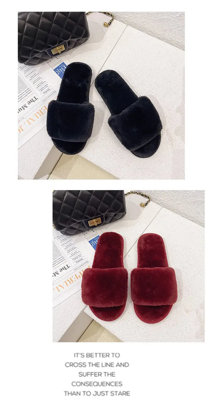 Autumn and Winter Plush Fashion Home Indoor Internet Celebrity Plush Cotton Slippers for Women Outer Wear Flats Non-Slip Ins Trbottomy Slippers — feature 19