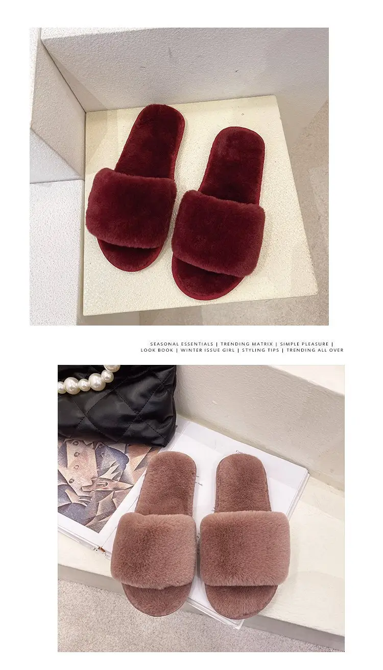 Autumn and Winter Plush Fashion Home Indoor Internet Celebrity Plush Cotton Slippers for Women Outer Wear Flats Non-Slip Ins Trbottomy Slippers — feature 20