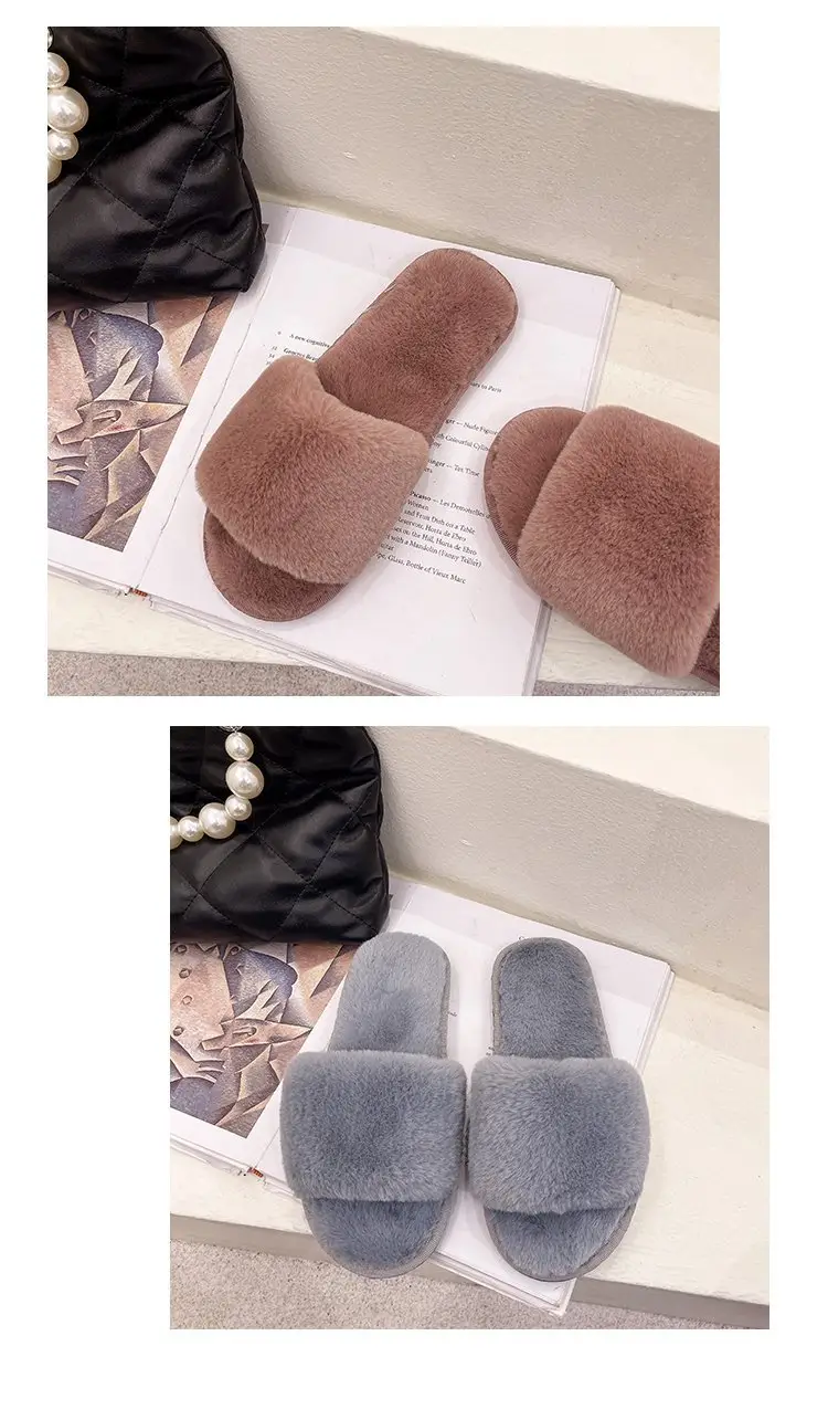 Autumn and Winter Plush Fashion Home Indoor Internet Celebrity Plush Cotton Slippers for Women Outer Wear Flats Non-Slip Ins Trbottomy Slippers — feature 21