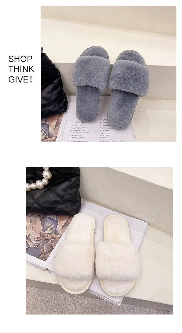 Autumn and Winter Plush Fashion Home Indoor Internet Celebrity Plush Cotton Slippers for Women Outer Wear Flats Non-Slip Ins Trbottomy Slippers — feature 22
