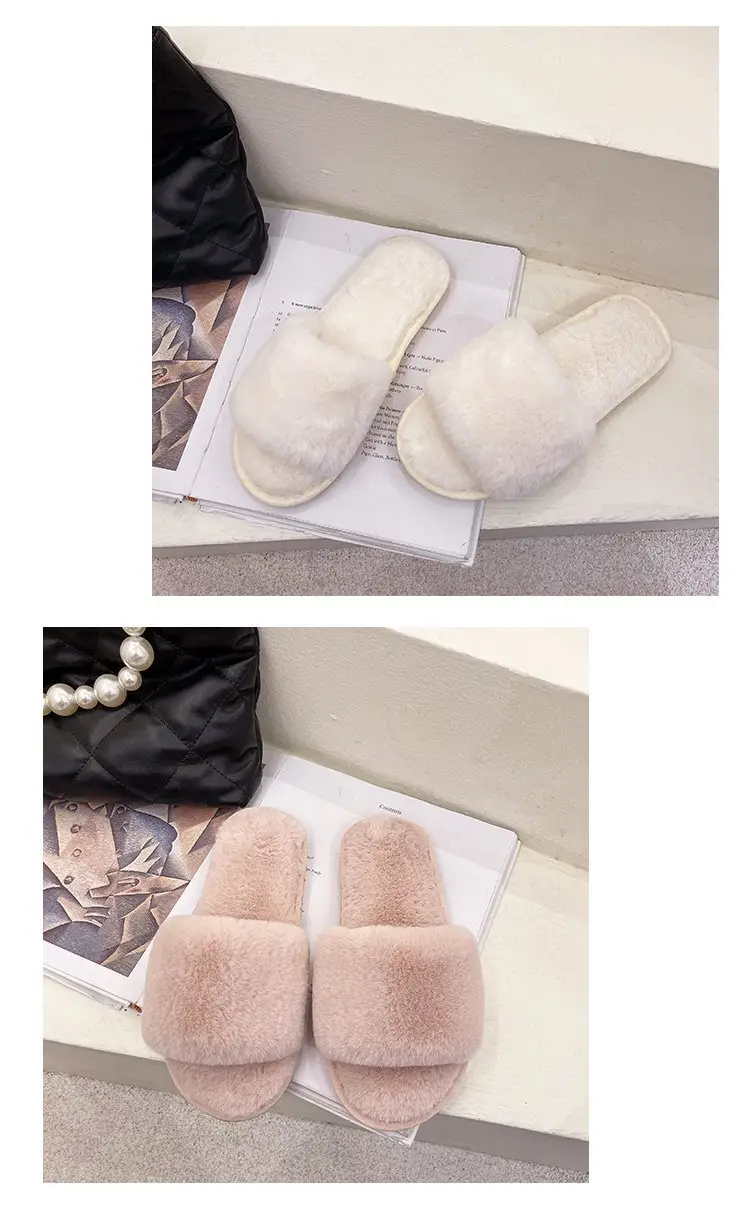 Autumn and Winter Plush Fashion Home Indoor Internet Celebrity Plush Cotton Slippers for Women Outer Wear Flats Non-Slip Ins Trbottomy Slippers — feature 23