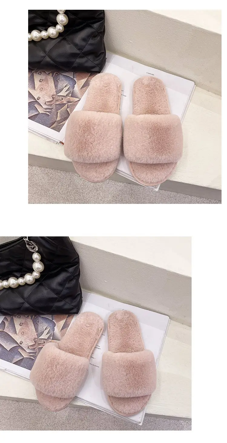 Autumn and Winter Plush Fashion Home Indoor Internet Celebrity Plush Cotton Slippers for Women Outer Wear Flats Non-Slip Ins Trbottomy Slippers — feature 24