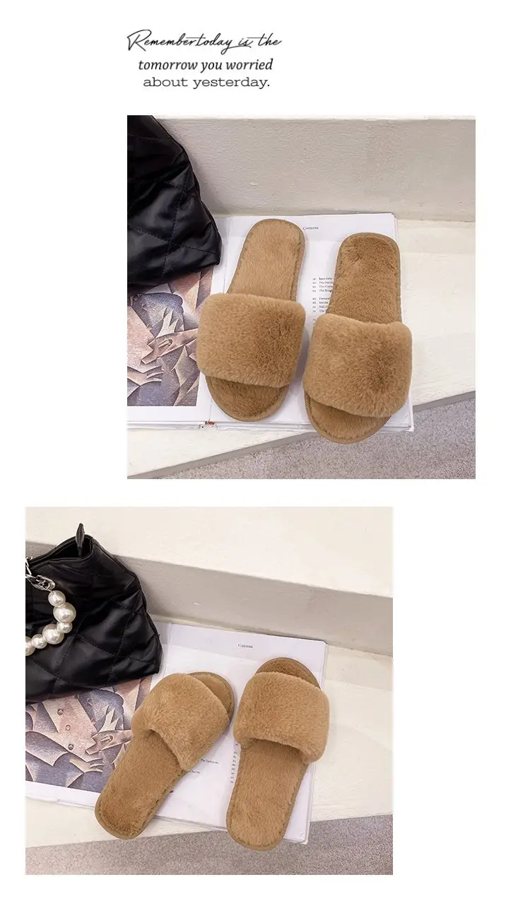 Autumn and Winter Plush Fashion Home Indoor Internet Celebrity Plush Cotton Slippers for Women Outer Wear Flats Non-Slip Ins Trbottomy Slippers — feature 25