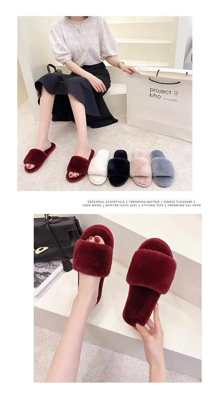 Autumn and Winter Plush Fashion Home Indoor Internet Celebrity Plush Cotton Slippers for Women Outer Wear Flats Non-Slip Ins Trbottomy Slippers — feature 5