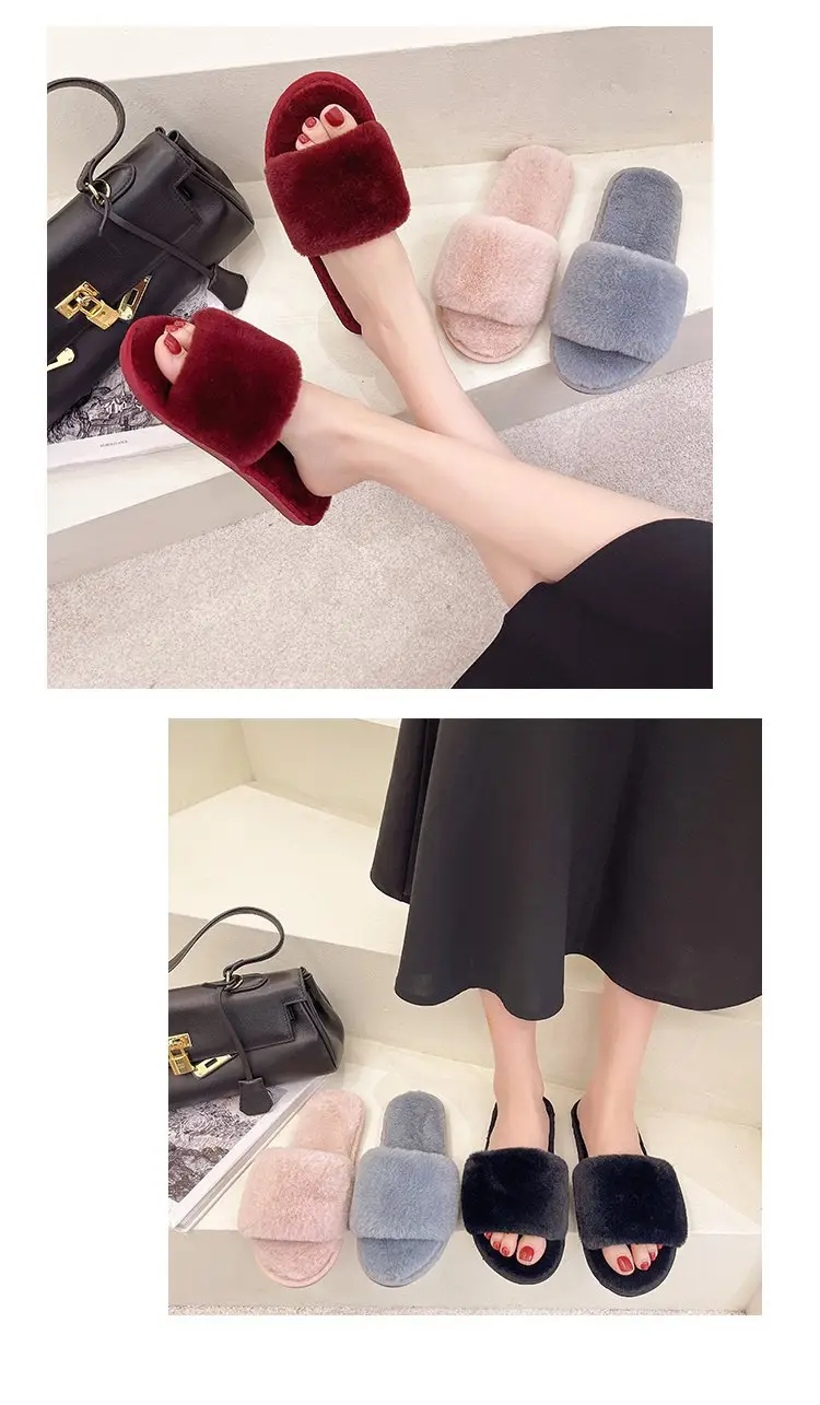 Autumn and Winter Plush Fashion Home Indoor Internet Celebrity Plush Cotton Slippers for Women Outer Wear Flats Non-Slip Ins Trbottomy Slippers — feature 6