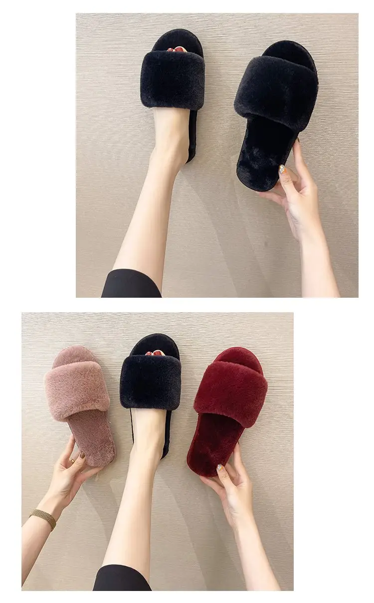 Autumn and Winter Plush Fashion Home Indoor Internet Celebrity Plush Cotton Slippers for Women Outer Wear Flats Non-Slip Ins Trbottomy Slippers — feature 8