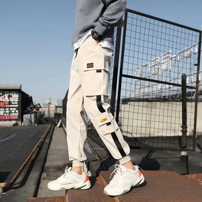 Men Korean Style Cargo Pants Black Loose Fit 2021 - Image 9