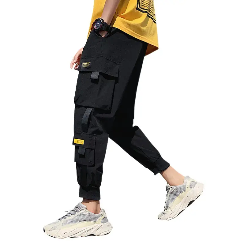 Men Korean Style Cargo Pants Black Loose Fit 2021