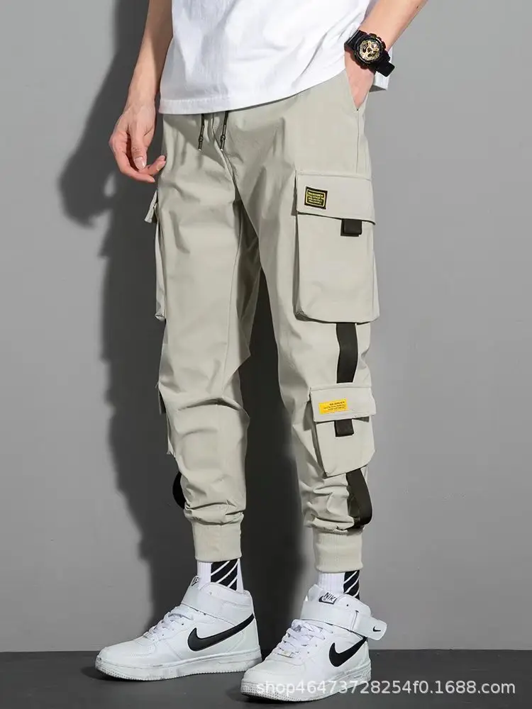 Men Korean Style Cargo Pants Black Loose Fit 2021 - Image 2