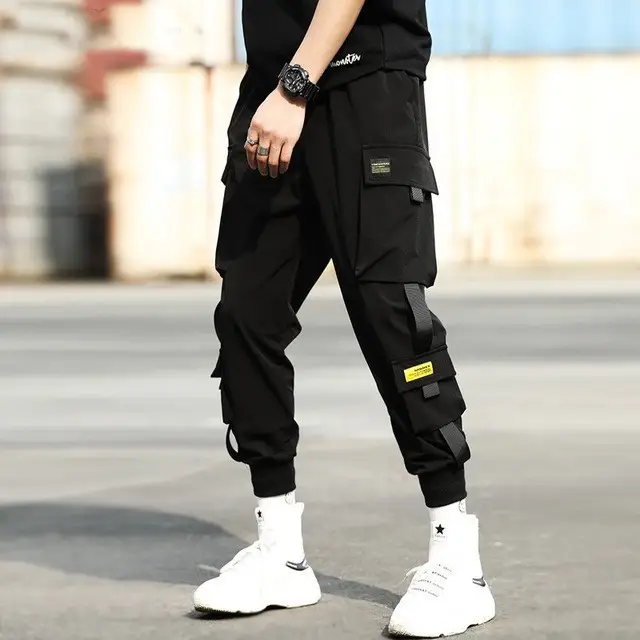 Men Korean Style Cargo Pants Black Loose Fit 2021 - Image 3