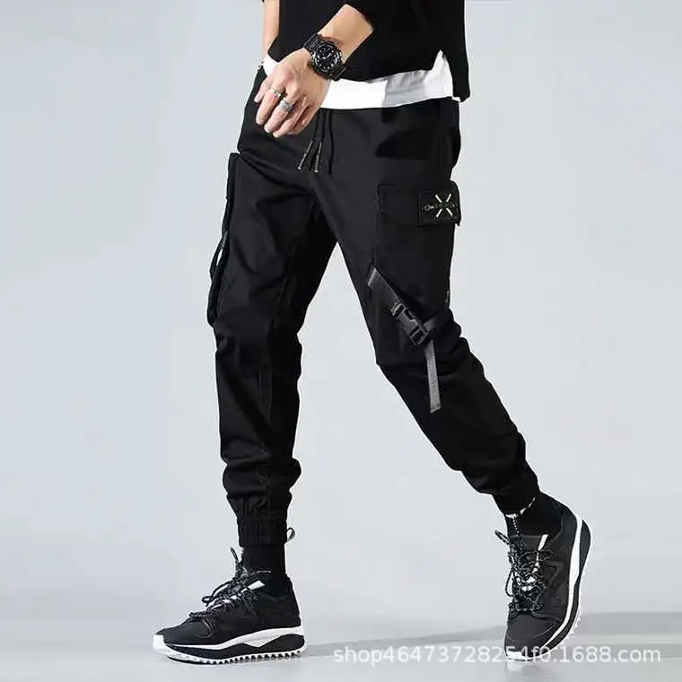 Men Korean Style Cargo Pants Black Loose Fit 2021 - Image 4
