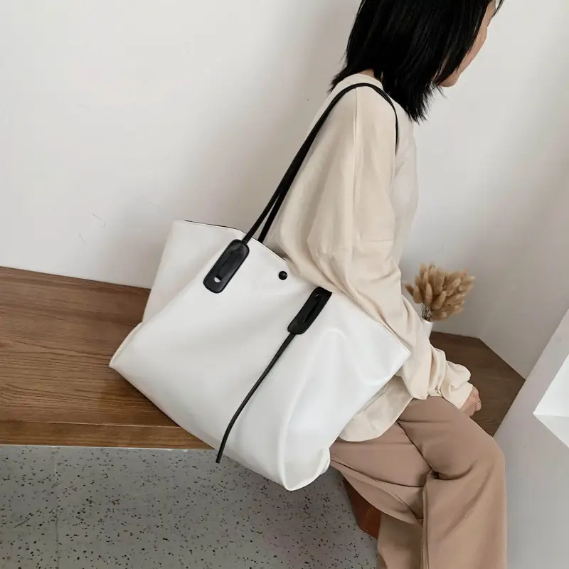 Women's White Textured Tote Bag Large Capacity European Style - Image 5