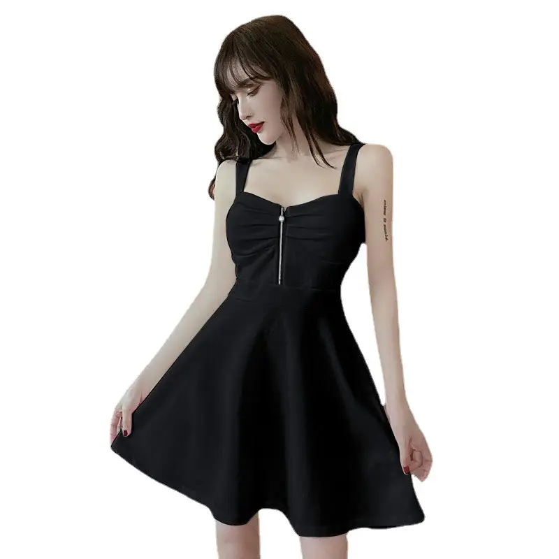 White Slim Fit Pleated Skirt Dress with Zip Front