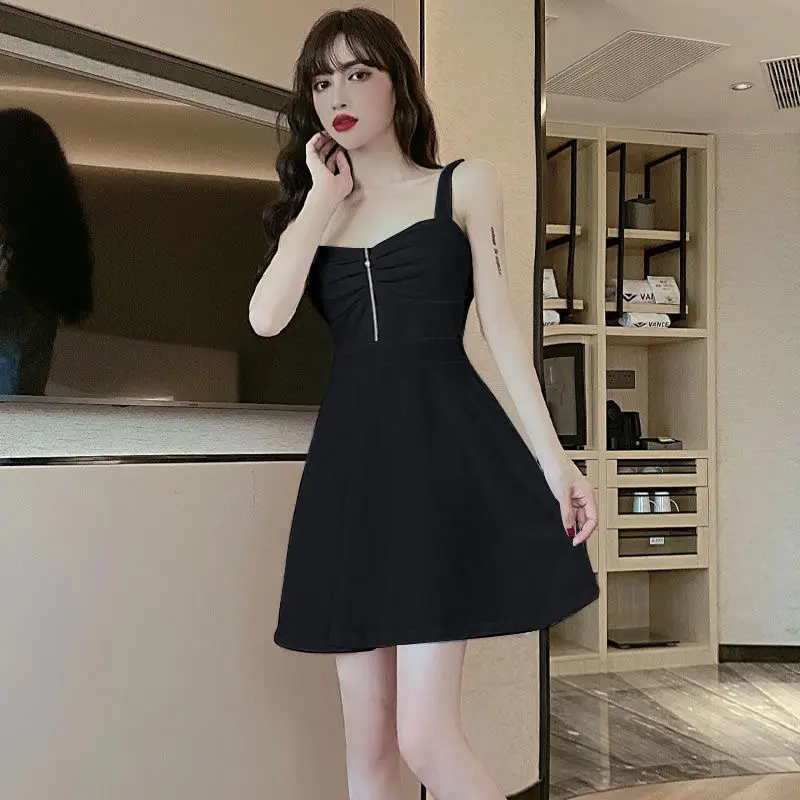 White Slim Fit Pleated Skirt Dress with Zip Front — feature 11