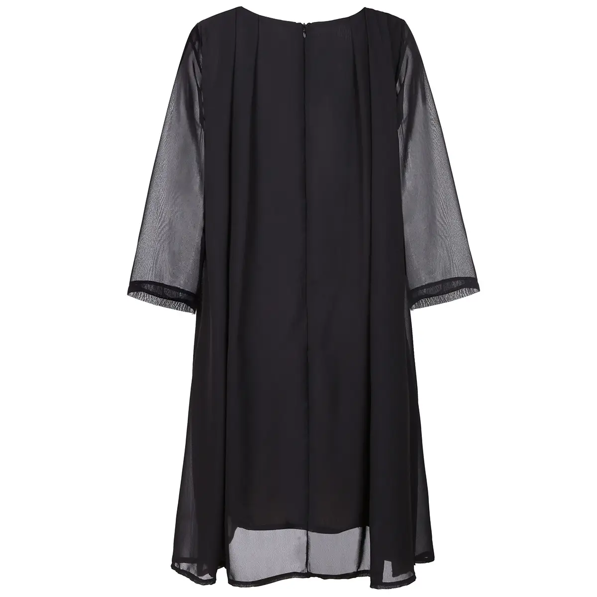 Black Chiffon Round Neck Dress with Beads & 7 Sleeves - Image 5