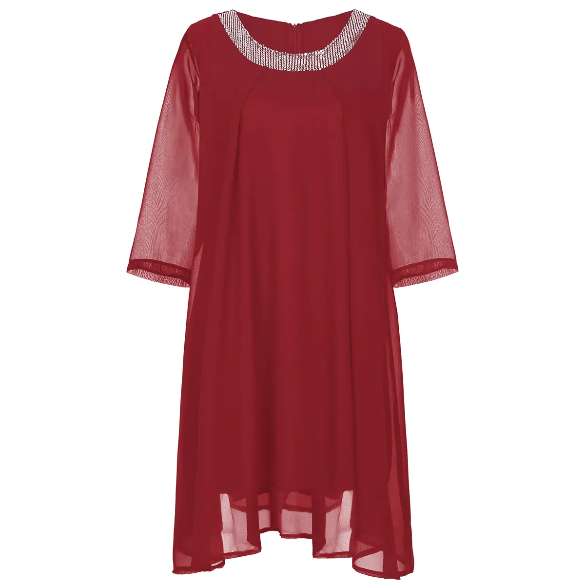 Black Chiffon Round Neck Dress with Beads & 7 Sleeves — feature 4