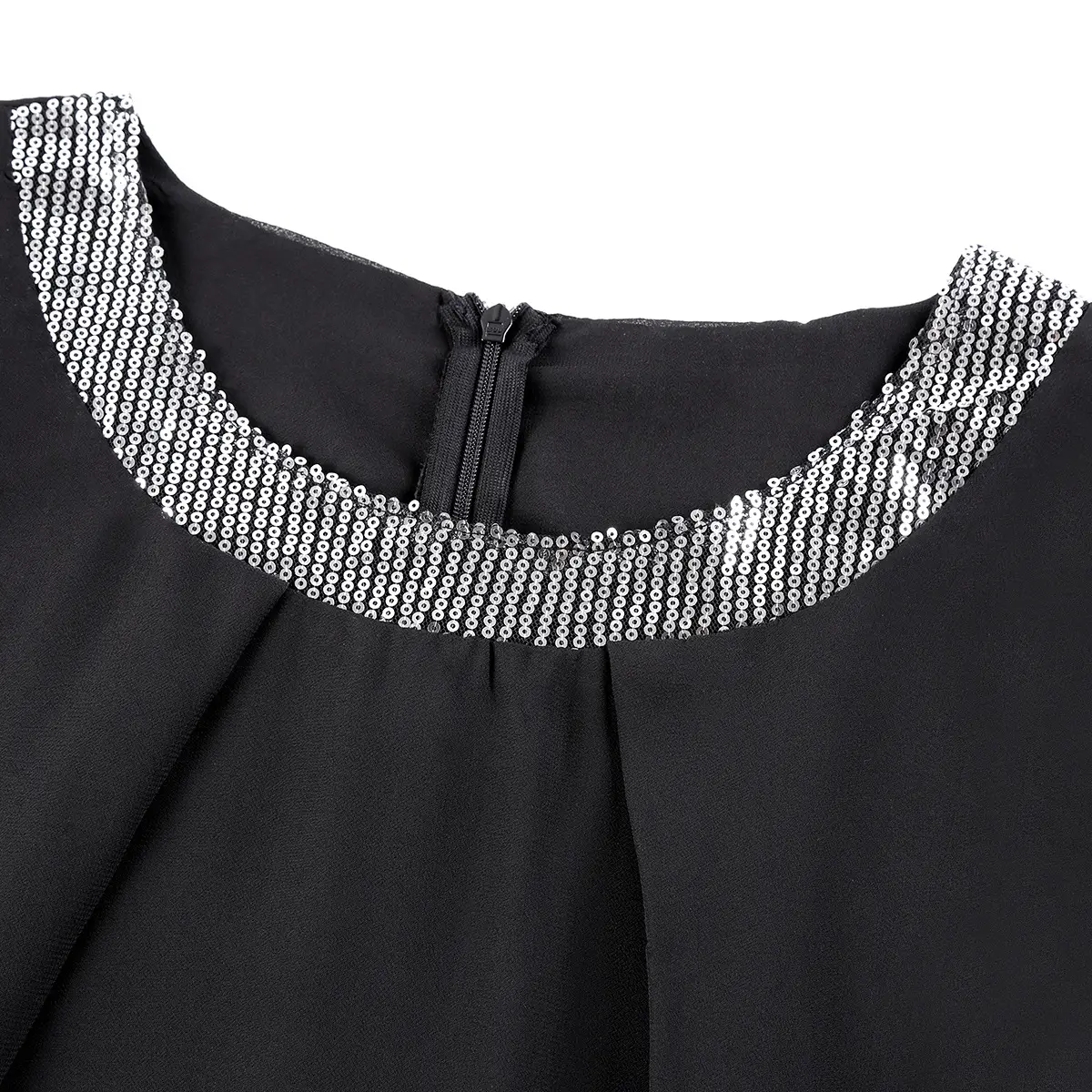 Black Chiffon Round Neck Dress with Beads & 7 Sleeves — feature 7