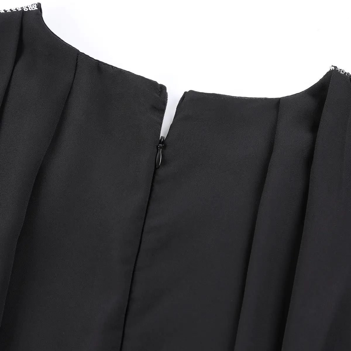 Black Chiffon Round Neck Dress with Beads & 7 Sleeves — feature 8
