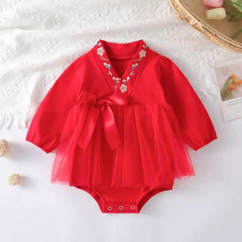 2025 Summer Mesh Embroidered Collar Girls' Fart Wrap - Image 3
