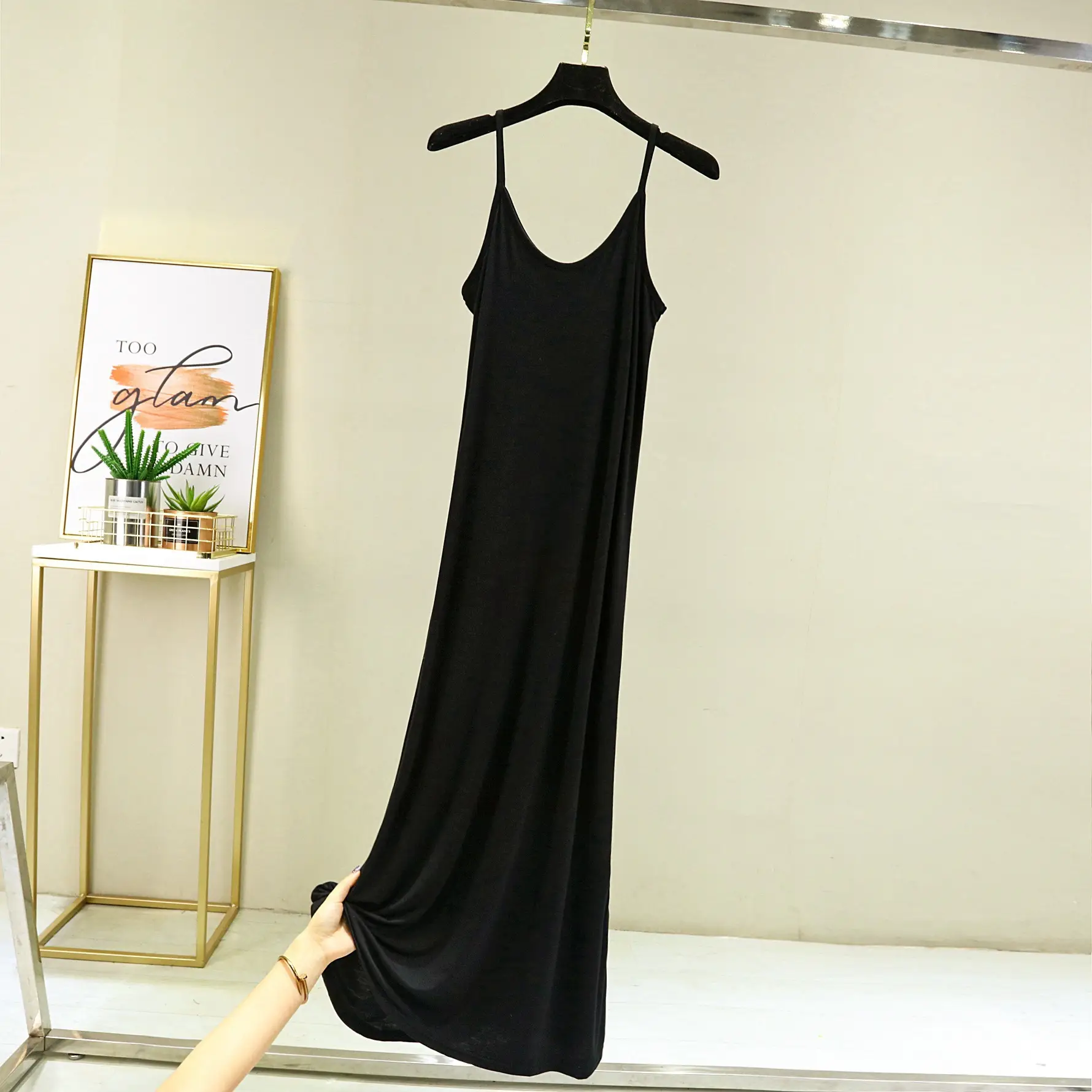 Black Modal Night Dress Loose Slip Skirt Inner Skirt