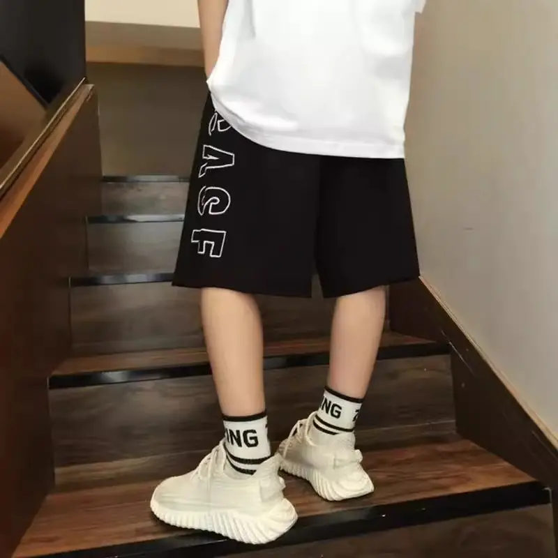 2026 Summer Printed Letter Shorts for Boys Black Hip Hop Thin - Image 5