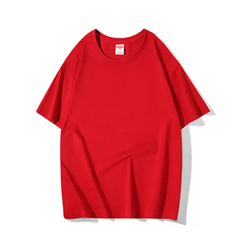 Men Cotton T-Shirt Red Loose Crewneck Short Sleeve - Image 12