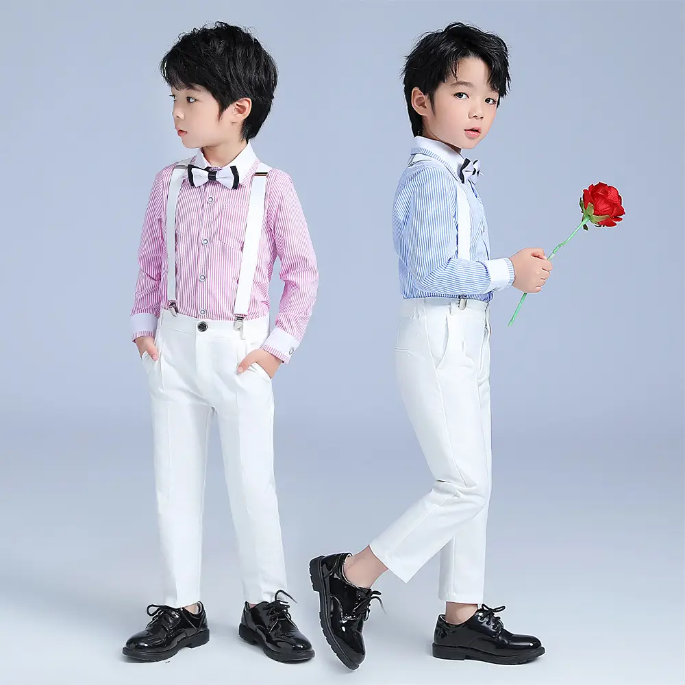 Kids Boys Suit Pink Blue Strap Pants Summer New - Image 4