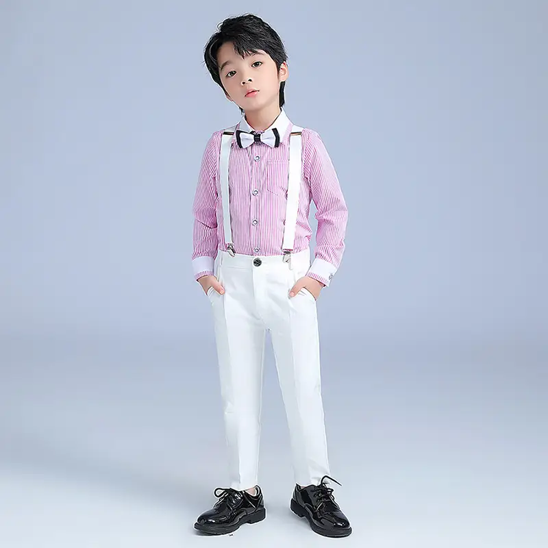 Kids Boys Suit Pink Blue Strap Pants Summer New - Image 5