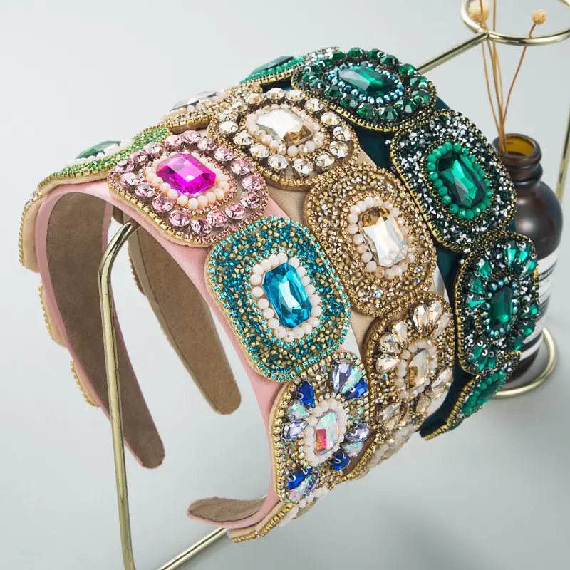 Brilliant Crystal Baroque Hair Band Pink Green Blue - Image 4