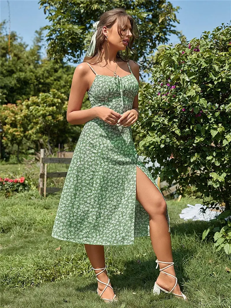 2024 Floral Cross-Border Summer Dress Blue Green - Image 2