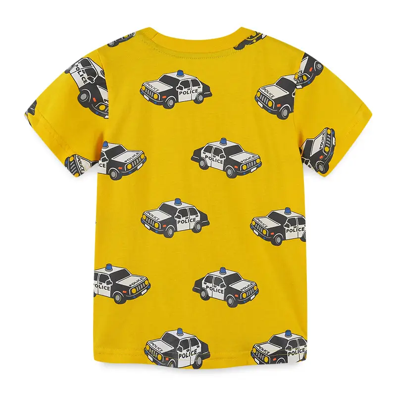 Kids Police Car Printed Yellow T-Shirt Short Sleeve Knitted Cotton - Image 3
