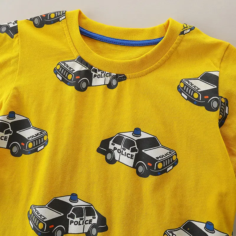 Kids Police Car Printed Yellow T-Shirt Short Sleeve Knitted Cotton - Image 4