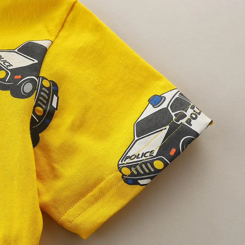 Kids Police Car Printed Yellow T-Shirt Short Sleeve Knitted Cotton - Image 5