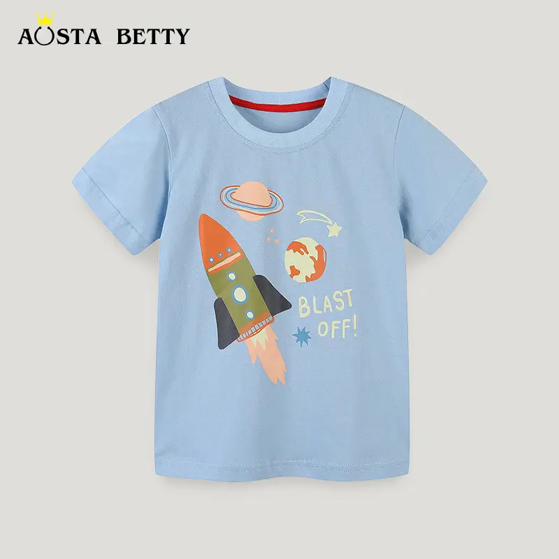 Kids Rocket Print Blue T-Shirt for Boys - Image 2