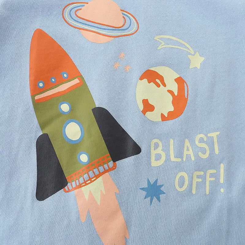 Kids Rocket Print Blue T-Shirt for Boys - Image 5