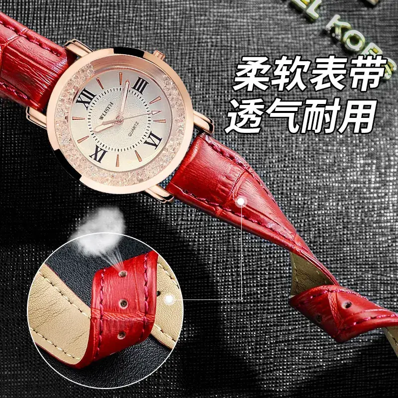 Women's Rhinestone Quartz Watch with White Leather Band - Image 6
