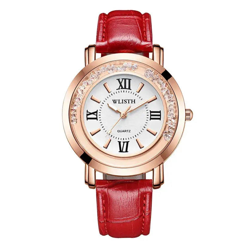 Women's Rhinestone Quartz Watch with White Leather Band - Image 7