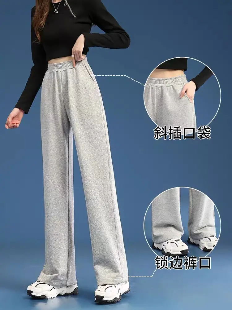 Women Wide Leg Pants White Blended Cotton Spring Fall - Image 5
